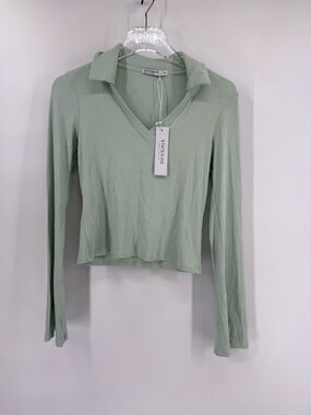 Stateside light green long sleeve polo top size small NWT